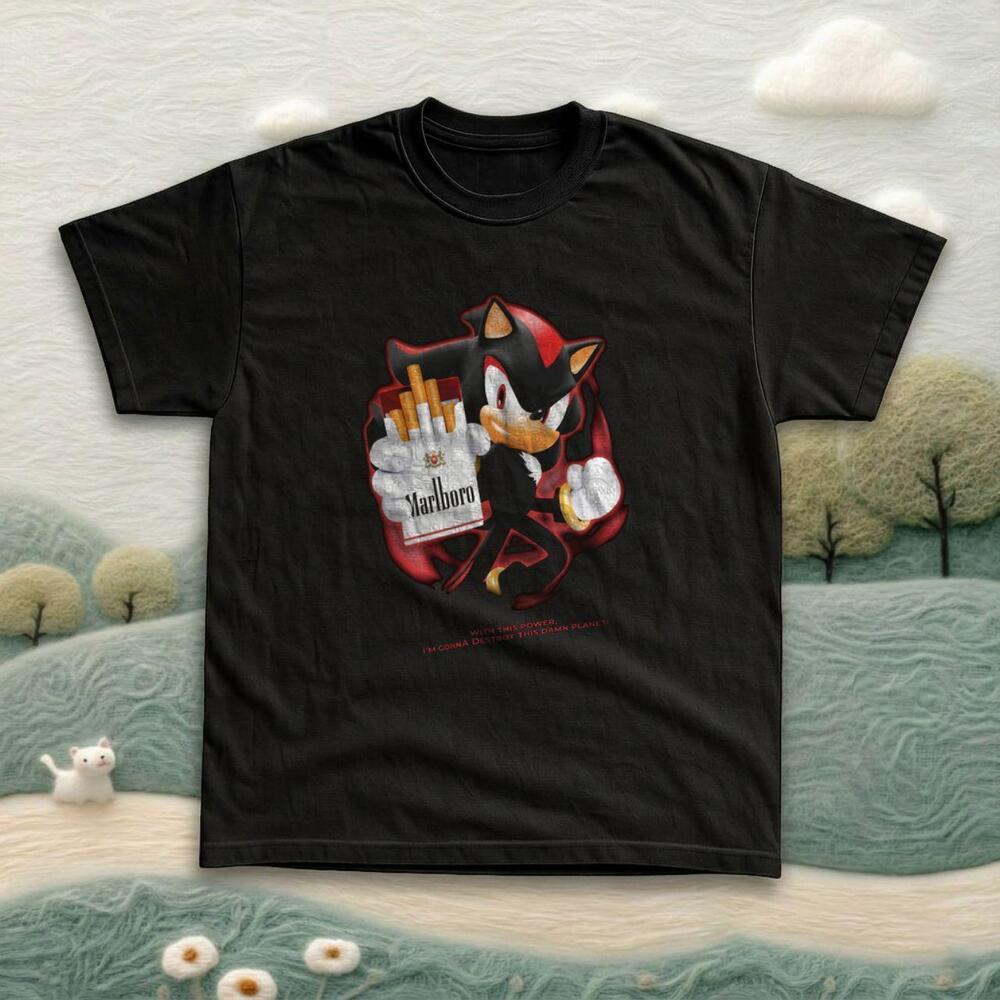 Shadow The Hedgehog Marlboro Graphic Gildan Black Tee